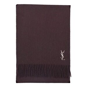 Yves Saint Laurent Wool Fringe Scarf Black YSL Logo Italy 30x164cm